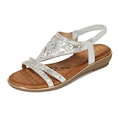 economico Infradito da Vacanza-sandali da donna bohémien con strass – sandali piatti vintage glamour con perline e motivo floreale cavo per la spiaggia e l&#039;estate