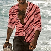 preiswerte Herrenhemd zum Knöpfen-Herren Hemd Sommerhemd Knopfhemd Schwarz / Weiß Schwarz Weiß Rote Langarm Tupfen Kragen Straße Lässig Button-Down Bekleidung Polyester Sport Mode Klassisch Bequem