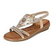 economico Infradito da Vacanza-sandali da donna bohémien con strass – sandali piatti vintage glamour con perline e motivo floreale cavo per la spiaggia e l&#039;estate