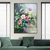 お買い得  花/植物画-ハング塗装油絵 手描きの 縦式 静物画 花柄 / 植物の コンテンポラリー 近代の インナーフレームなし(枠なし)