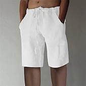 abordables Hogar-Hombre Pantalón corto Pantalones cortos de lino Pantalones cortos de verano Pantalones cortos holgados Correa Cintura elástica Pierna recta Plano Comodidad Transpirable Corto Deporte Diario Elegante
