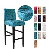 cheap Dining Chair Cover-Velvet Bar Stool Covers Stretch, Burgundy Soft Non Slip Height Stool Covers with Elastic Bottom Removable Washable High Seat Chair Protectors for Dining Room Kitchen Barstool