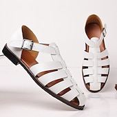 preiswerte Kleidungs-Sandalen-Herren-Fischersandalen aus braunem Kunstleder mit geschlossener Spitze und Schnallenriemen – lässige, atmungsaktive Sommerschuhe für draußen und den Alltag
