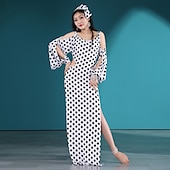 abordables Tenues de danse du ventre-Danse du ventre Robe Noeud Creuse Femme Entraînement Utilisation Manches Longues Taille haute Soie Glacée