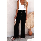 cheap Plain Cotton Linen Pant-Women&#039;s Wide Leg Cotton Linen Pants Baggy Pants Vacation Solid Full Length Mid Waist Elastic Waist Wide Leg Baggy Comfort Micro-elastic Casual Holiday Black White Wine Green Summer Spring Regular Fit