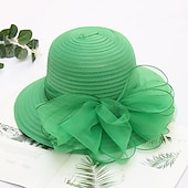 billige Partyhatter-Kentucky Derby Hatt Hatter Organza Halmsupphatt Halmlue Solhatt Uformell Ferie Melbourne Cup Cocktail Royal Ascot Vintage Stil Elegant Med Sløyfebånd Applikasjoner Hodeplagg Hodebekledning Race Day