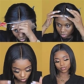cheap Human Hair Lace Front Wigs-Short Bob Lace Front Wigs Human Hair for Black Women 150% Density Brazilian 4×4x1 T Part Lace Front Wigs Straight/Kinky Curly Human Hair Pre Plucked with Baby Hair Natural Hairline Wigs 8-16 Inch
