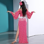 abordables Tenues de danse du ventre-Danse du ventre Robe Noeud Creuse Femme Entraînement Utilisation Manches Longues Taille haute Soie Glacée