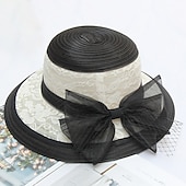 baratos Chapéu de Festa-Chapéu Kentucky Derby Chapéus Palha Renda Chapéu de balde Chapéu de palha Chapéu de sol Casual Feriado Copa Melbourne coquetel Royal Astcot Elegante Estilo vintage Com Laço Renda Capacete Chapéu