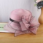 abordables Sombreros de Fiesta-Sombreros Red de Paja Cubo Sombrero Sombrero de Sol Sombrero Formal Carrera de Caballos de Kentucky Día de Damas Estilo Vintage Elegante Boda con Apliques Florales Adorno Impresionante Vestido de