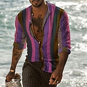 abordables Forme Géométrique-Homme Rayé Formes Géométriques Chemise Chemise boutonnée manche longue Mode Design Décontractées Extérieur du quotidien Automne Hiver Col Imprimer Bouton bas Vert Claire Rose Claire Rouge Violet Vert