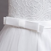 baratos Vestidos floridos-Infantil Pouco Para Meninas Vestido Floral Tecido Vestido A Line Festa Espetáculo Com Transparência Laço Branco Roxo Vinho Assimétrico Sem Manga Princesa Doce Vestidos Primavera Verão Normal 3-12 anos