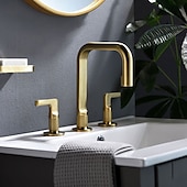 preiswerte Mehrere Löcher-Weit verbreiteter 2-Griff-Waschbeckenhahn mit Wasserhahn-Zufuhrschläuchen Gold / Gun Metal-Grau-Waschbecken-Mischbatterien