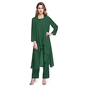 abordables Costumes-pantalons pour maman-Combinaison  Tailleur Mère de la Mariée Robe de Mariage Invitée Élégante Grande Taille Col Bateau Longueur au Sol Chiffon Sans Manches oui Wrap Inclus de Couleur Unie taille sur mesure gratuite