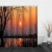 cheap Shower Curtains-Shower Curtain with Hooks 180cm*180cm(70&quot;*70&quot;) Polyester Washable Waterproof Sunrise Sunset Sea Seaside Coconut Tree Pattern