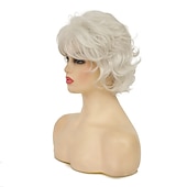 economico parrucca più vecchia-parrucche grigie corte ricci per le donne parrucca sintetica naturale soffice a strati cosplay di halloween resistente al calore