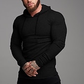 billiga bashuvtröjor för män-Herr Huvtröja Svart Vit Grå Huva Ensfärgat Strukturerad Sport &amp; Utomhus Polyester Aktiv Vinter Kläder Pull Tröjor Långärmad Smal