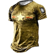 abordables T-shirts vintage-Homme Unisexe Etoile Impressions Graphiques T-shirt t-shirt en détresse Manche Courte T-shirt Impression 3D Col ras du cou Chemise ancien Sports Designer Extérieur Rue Quotidien Marron clair Dorée