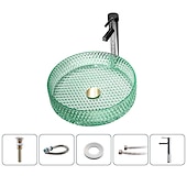abordables Éviers-Lavabo de salle de bain avec robinet chromé, lavabo en verre, lavabo à cylindre, lavabo à main, installation de plan de travail, bassin en verre avec robinet en laiton chromé