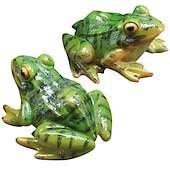 cheap Garden Sculptures&amp;Statues-2 Pieces Cute Resin Frog Garden Statue Bonsai Flowerpot Decoration Props for Desk Outdoor Garden Sculpture Decor Ornament