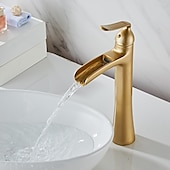 cheap Classical-Waterfall Bathroom Faucet, Rustic Nickel Single Handle One Hole Brass Waterfall Bathroom Sink Faucet with Hot and Cold Water