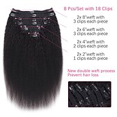 abordables Extensions à Clips-clip dans les extensions de cheveux de cheveux humains crépus raides soyeux vierge cheveux clip en pleine tête 18 pouces non transformés brésiliens remy cheveux humains pour les femmes noires 8 pièces