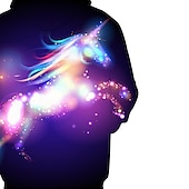 preiswerte Mädchen 3D Cartoon-Kinder Mädchen Kapuzenpullover Langarm Pferd 3D-Druck Grafik Sternenklarer Himmel Tier Druck Regenbogen Kinder Oberteile Aktiv Fantasie Schulanfang 3-12 Jahre