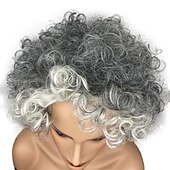 economico parrucca più vecchia-Le parrucche da donna nere ricci corte miste crema grigio scuro riscaldano i capelli naturali lisci e amichevoli