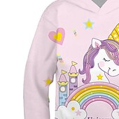 preiswerte Mädchen 3D Cartoon-Kinder Mädchen Einhorn rosa Kapuzenpullover und Sweatshirt 3D-Druck Oberteile Langarm Regenbogenherz sportlich errötend rosa Kinderoberteile aktiv süß