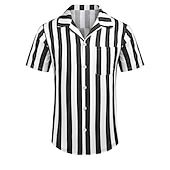 economico camicia da uomo con bottoni-Per uomo Camicia Camicia Estiva Camicia casual Camicia con colletto cubano Camicia con Bottoni Camicia con collo camp Nero Blu Manica Corta A righe Collo ripiegato Stampa 3D Ferie Righe Abbigliamento