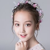 preiswerte Haarreifen &amp; Tiaras-niedliche Prinzessin Hochzeit Kopfbedeckung Blume Hochzeit Haarzubehör Perle Strass Stirnband Braut Hochzeit Diademe für Blumenmädchen und Frauen