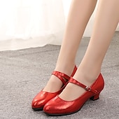 abordables Chaussures de bal, de danse moderne-Femme Chaussures Latines Salon Chaussures Modernes Chaussures de Salsa Intérieur Sandale Talon Basket Paillette Brillante Boucle Ruché Talon Cubain Boucle Noir Rouge Argenté