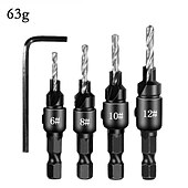 voordelige boor set:-4 stuks boren hss hexagon schacht verzonken tapper tool houtbewerking hout pilot gat maat #6 #8 #10 #12 met 1 moersleutel