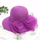 billige Partyhatter-Kentucky Derby Hatt Hatter Organza Halmsupphatt Halmlue Solhatt Uformell Ferie Melbourne Cup Cocktail Royal Ascot Vintage Stil Elegant Med Sløyfebånd Applikasjoner Hodeplagg Hodebekledning Race Day