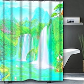 cheap Shower Curtains-Shower Curtain with Hooks 180cm*180cm(70&quot;*70&quot;) Polyester Washable Waterproof Landscape Waterfall Pattern