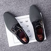 cheap Semi-Formal-Men&#039;s Stylish Black and White Lace-Up Dress Shoes - Breathable Formal Oxford Shoes with Geometric Pattern for Office, Weddings, and Parties