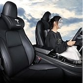 cheap Car Headrests&amp;Waist Cushions-StarFire 1 Pack Genuine Leather Hanging Car Seat Pillow Neck Support Headrest for Tesla 3 S X Y Models Black Red Coffee Colors Optional