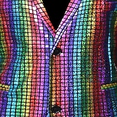 cheap Men&#039;s Classic Blazers-Men&#039;s Jacket Suits Blazer Party &amp; Evening Club Shining Sequins Pocket Fall Winter Solid Color Streetwear Casual Turndown Regular Regular Fit Silver Gold Rainbow Jacket