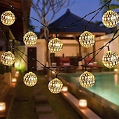abordables Guirlandes solaires-Boule marocaine lumières extérieures guirlandes solaires 5/7/10m 20/30/50leds globe guirlandes lumineuses lanterne multicolore blanc chaud blanc rvb pour extérieur jardin cour patio arbre de noël fête