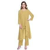 abordables Costumes-pantalons pour maman-Combinaison  Tailleur Mère de la Mariée Robe de Mariage Invitée Élégante Grande Taille Col Bateau Longueur au Sol Chiffon Sans Manches oui Wrap Inclus de Couleur Unie taille sur mesure gratuite