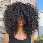 economico Parrucche di capelli veri senza cuffia-Capelli umani di Remy Parrucca Riccio Con frangia Natura nera Senza tappo Brasiliano Per donna Nero Naturale 8 pollici 10 pollici 12 pollici Da mare Festa / Serata Da tutti i giorni