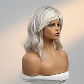 cheap Human Hair Capless Wigs-Human Hair Blend Wig Medium Length Natural Wave Side Part Layered Haircut Asymmetrical With Bangs Blonde Cosplay Curler &amp; straightener Natural Hairline Capless Burmese Hair Women&#039;s All Golden Brown