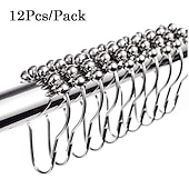cheap Shower Curtains-12 pcs Stainless Steel Curtain Hooks Bath Curtain Rollerball Shower Curtain Rings Hooks 5 Rollers Polished Satin Nickel Ball