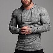 billiga bashuvtröjor för män-Herr Huvtröja Svart Vit Grå Huva Ensfärgat Strukturerad Sport &amp; Utomhus Polyester Aktiv Vinter Kläder Pull Tröjor Långärmad Smal