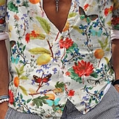 economico Stampa Floreale-Per uomo Floreale Camicia Manica lunga Di tendenza Originale Informale Da mare Informale Per uscire Primavera estate Collo ripiegabile Stampa Bottone giù Nero / Bianco Bianco Giallo Arancione Verde