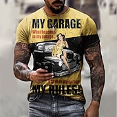 Men's Graphic Car Letter T Shirt Motorcycle T Shirt Short Sleeve T shirt 3D Print Crew Neck Shirt Fashion Basic Classic Street Casual Daily Yellow Summer Clothing Apparel S M L XL 2XL 3XL3