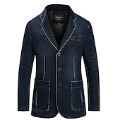 cheap Men&#039;s Blazers-Men&#039;s Denim Jacket Blazer Sport Coat Casual Cocktail Attire Pocket Fall Winter Denim Contemporary Classic &amp; Timeless Regular Denim Light Blue Navy Blue Jacket