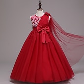 preiswerte Kleider für die Blumenmädchen-kinderkleidung Mädchen Blumenmädchen Kleid Kleid Einfarbig Ärmellos Leistung Hochzeit Party Gitter Bestickt Schleife Prinzessin Süß Baumwolle Tüll Asymmetrisch Rosa Prinzessinnenkleid A Linie Kleid