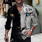 billige Dyremønster-Herre Dyr Leopard Skjorte Skjorte med knapper Langermet Mote Designer Fritid utendørs Avslappet Ferie Sommer Vår Aftæpning Trykt mønster Knapp ned Svart Hvit Gul Blå Brun