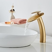 cheap Classical-Bathroom Sink Faucet,Waterfall  Heart Shape Handle Single Handle One Hole Bath Taps with Hot and Cold Switch